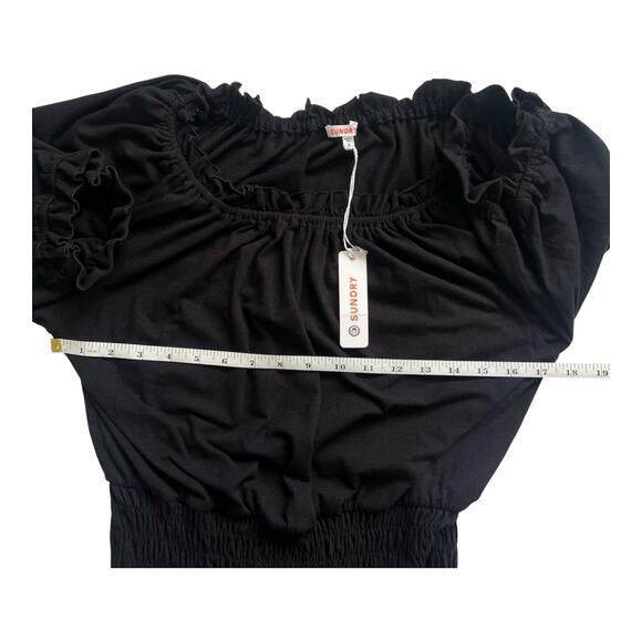 Sundry Smock-Waist Dress Womens Medium Black Midi Pullover Stretch USA NWT - Picture 8 of 13